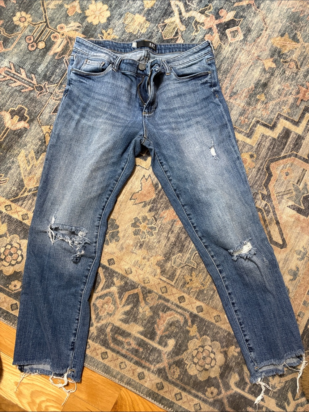 Kut from the Kloth Women's Distressed Medium Blue Boyfriend Jeans